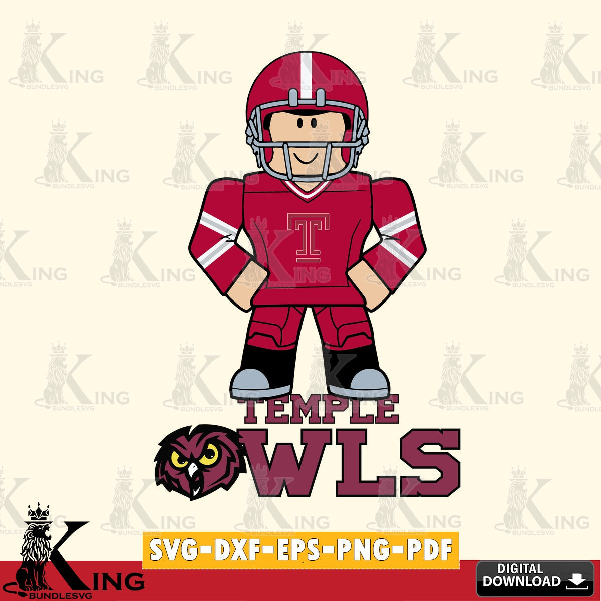 Temple Owls Roblox Cool Football SVG file , NCAA Cricut,  File cut , Digital Download , PDF File