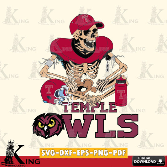 Stylish representation of Temple Owls skeleton player football, a digital clipart compatible with laser engraving and cutting