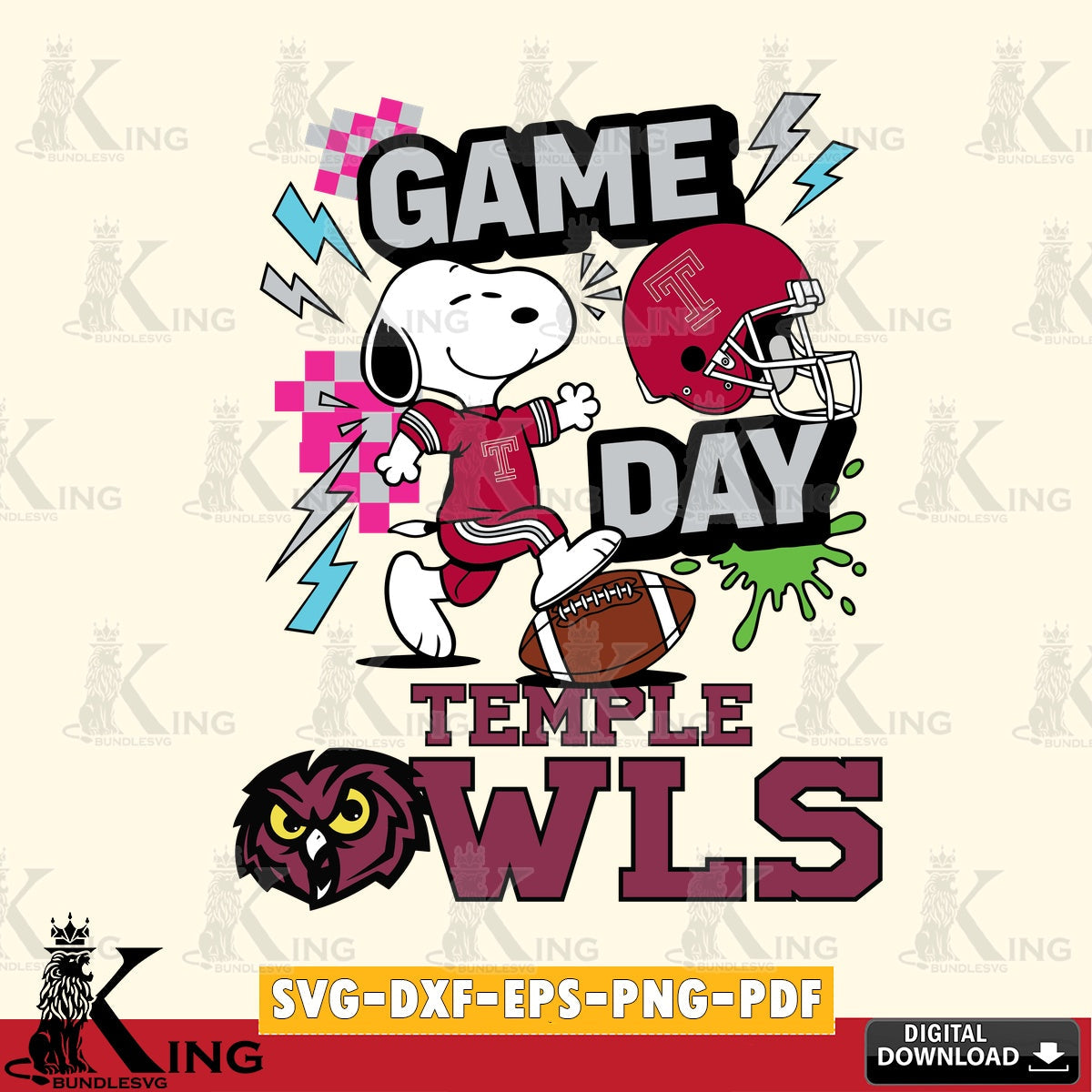 Temple Owls Snoopy Game day SVG, Cricut, Cut file  , Digital Download , Instant Download, Peanuts svg, NCAA svg, Football svg, Sport svg