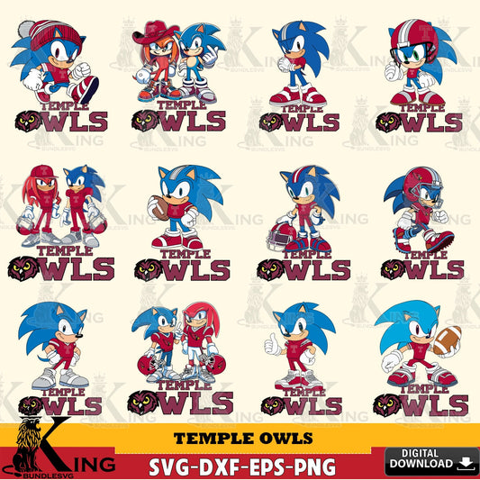 Temple Owls Sonic & Knuckles NCAA FootballBundle SVG file, Vector , Digital Download , PDF File , Instant Download
