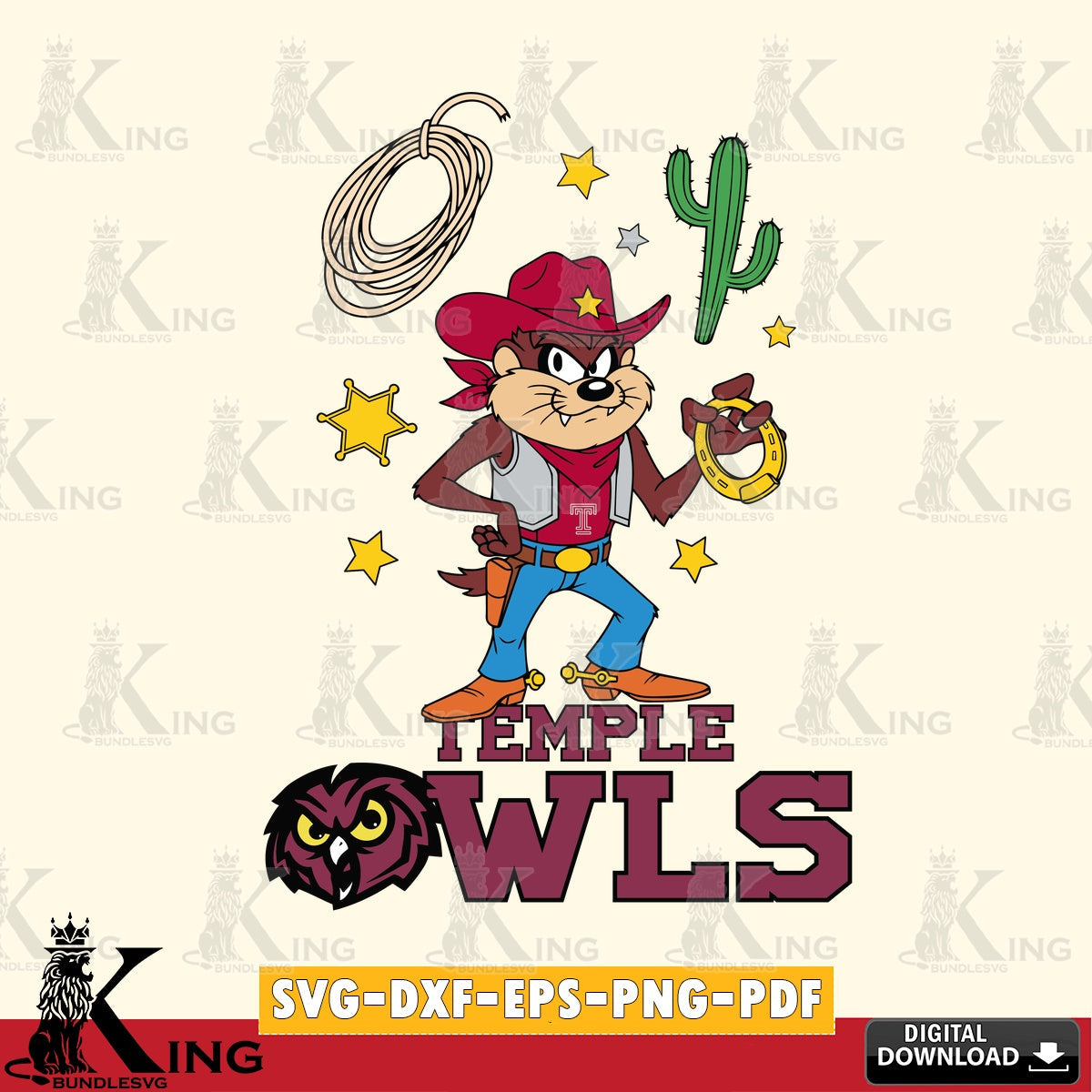 Temple Owls Taz Cowboy Western SVG file, Cut file  , Digital Download , Instant Download, Taz svg, NCAA svg