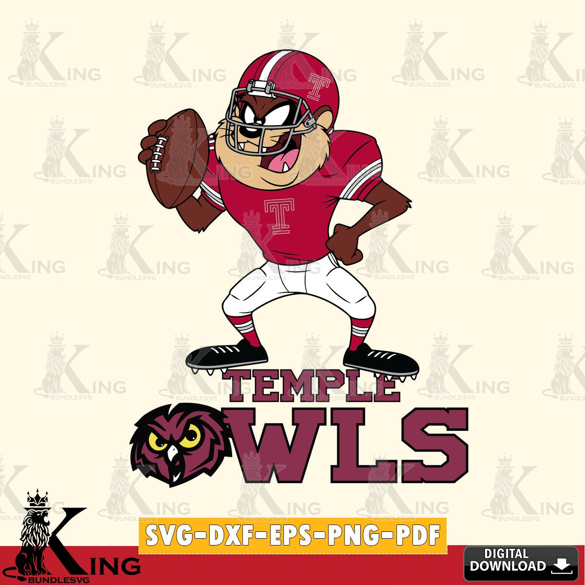 Temple Owls Taz Football Player SVG file, Cut file  , Digital Download , Instant Download, Taz svg, NCAA svg