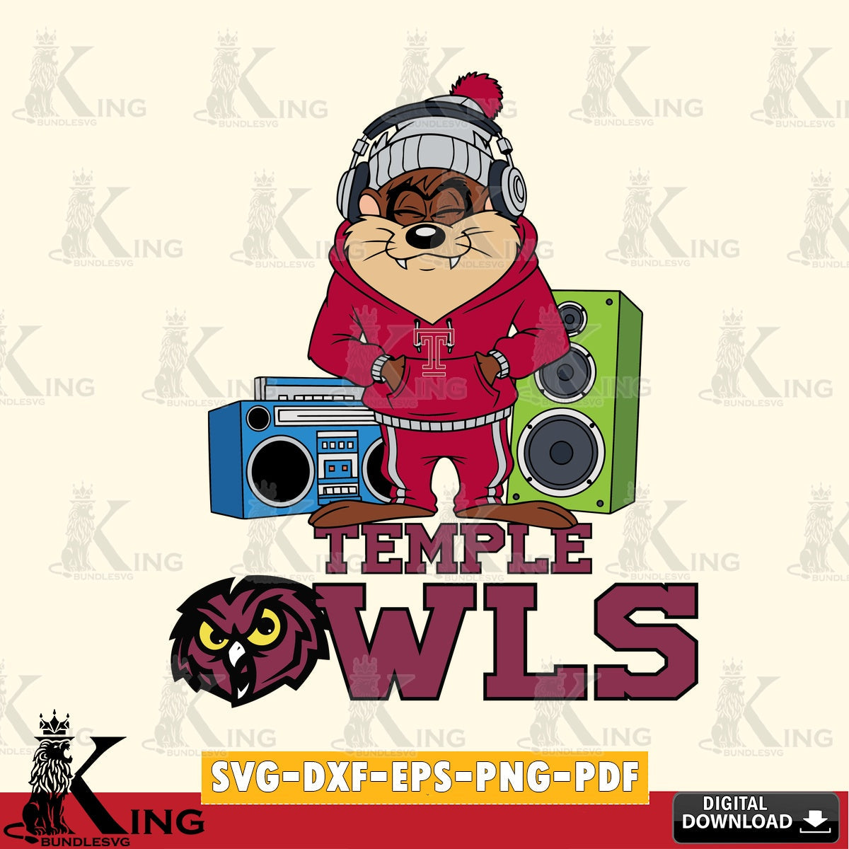 Temple Owls Taz Hip Hop SVG file, Cut file  , Digital Download , Instant Download, Taz svg, NCAA svg