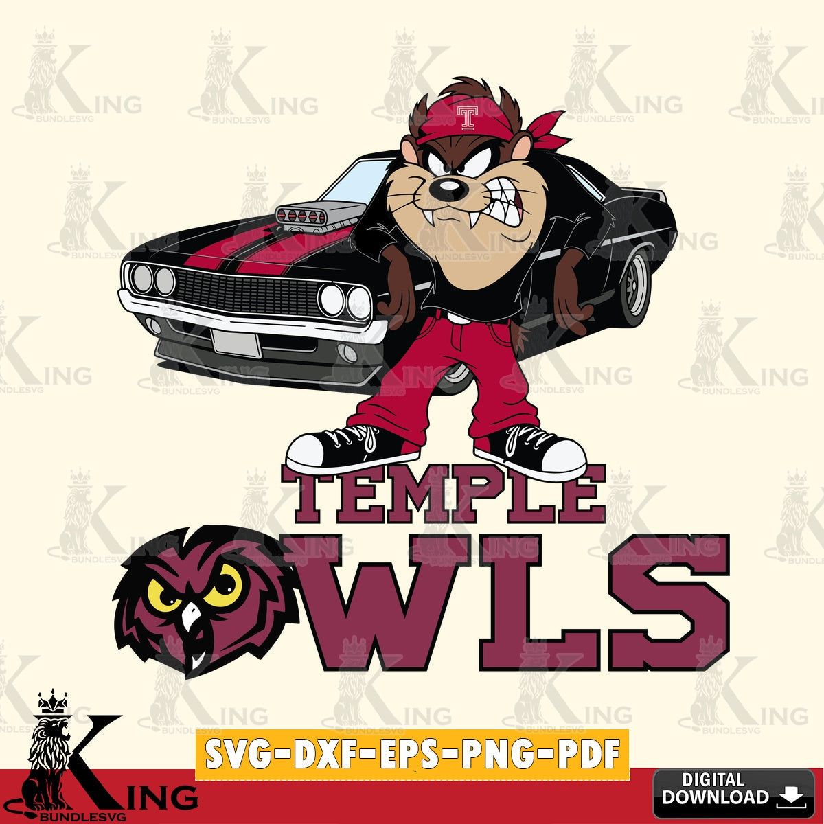 Temple Owls Taz Racing Car SVG file, Cut file  , Digital Download , Instant Download, Taz svg, NCAA svg