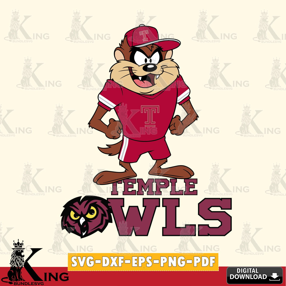 Temple Owls Taz Standing Pose SVG file, Cut file  , Digital Download , Instant Download, Taz svg, NCAA svg