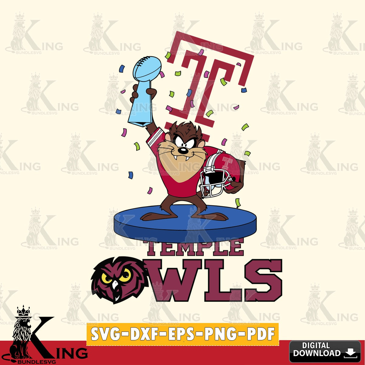 Temple Owls Taz Trophy Podium SVG file, Cut file  , Digital Download , Instant Download, Taz svg, NCAA svg