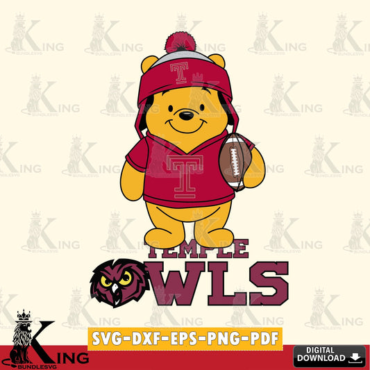 Creative design featuring Temple Owls Winnie the Pooh player Football, a digital clipart compatible with laser engraving and