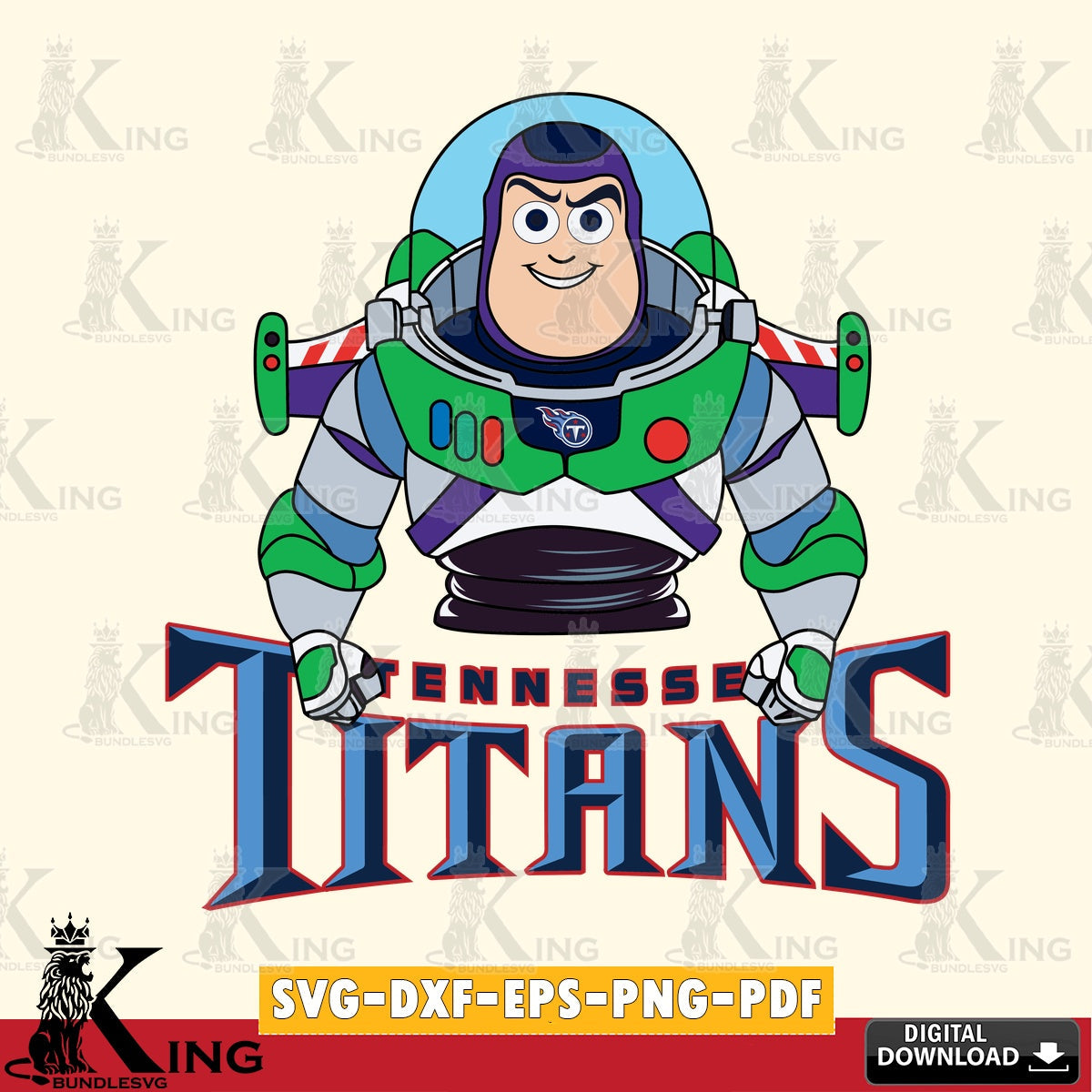 Unique artwork depicting a Tennessee Titans Buzz Lightyear Football, digital clipart compatible with laser engraving and cutting