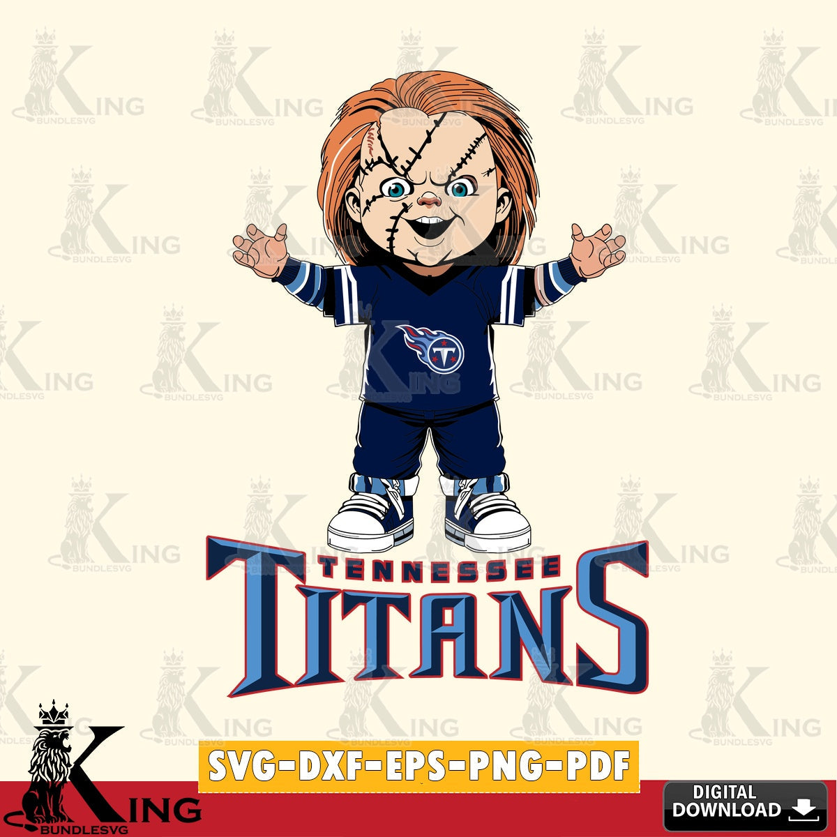 Modern graphic depicting a Tennessee Titans Chucky Football, SVG cut file for personalized gifts and laser projects