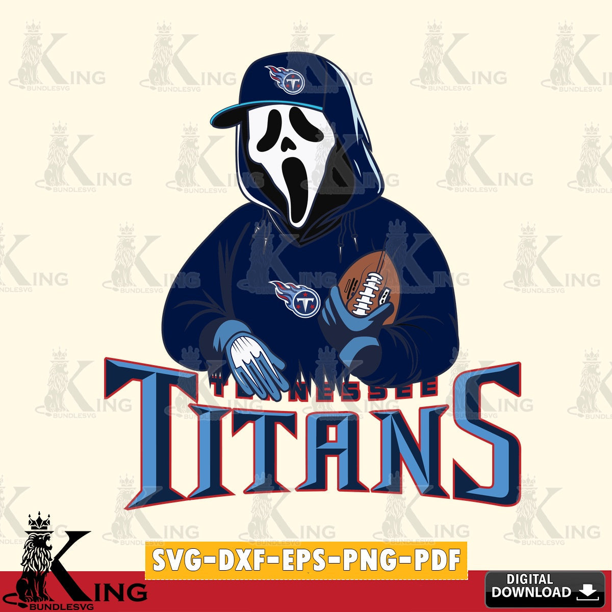 Creative design featuring a Tennessee Titans Ghostface Scream football player, vector art for engraving, cutting, and printing