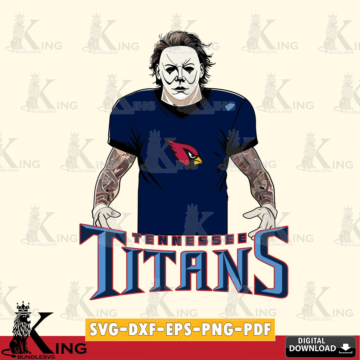 Custom design featuring Tennessee Titans Michael Myers tattoo football, vector illustration for POD merchandise and apparel
