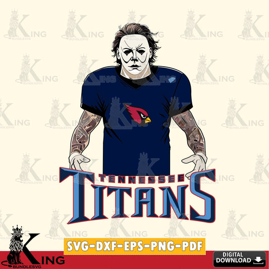 Custom design featuring Tennessee Titans Michael Myers tattoo football, vector illustration for POD merchandise and apparel