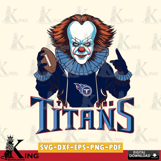 Detailed illustration of a Tennessee Titans player as Pennywise, a football cut file ideal for vinyl projects and T-shirt printing