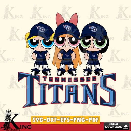 Vector design showing Tennessee Titans PowerPuff Girls Football, a digital file for silhouette cameo and cricut projects.