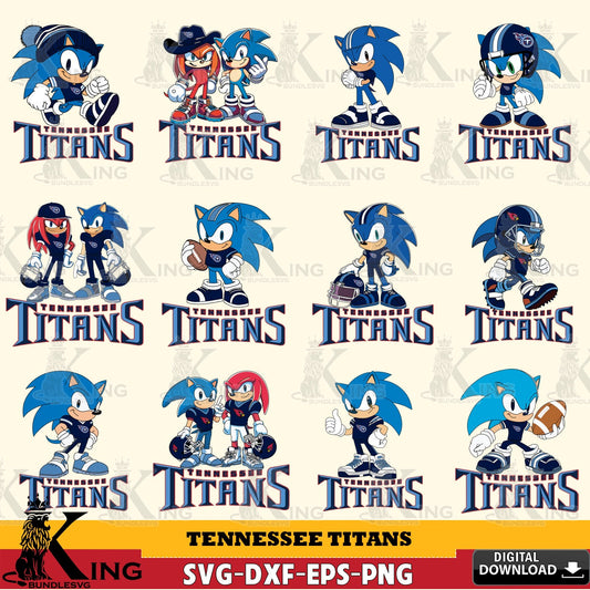 Premium pack containing Tennessee Titans Sonic & Knuckles NFL Football bundle vector illustration for POD merchandise and apparel