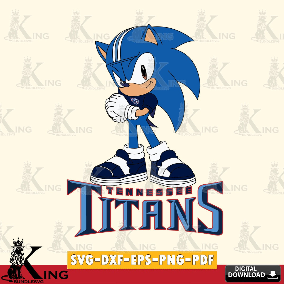 Hand-drawn style art of Tennessee Titans Sonic cute Football, SVG PNG files perfect for Cricut and Silhouette cutting