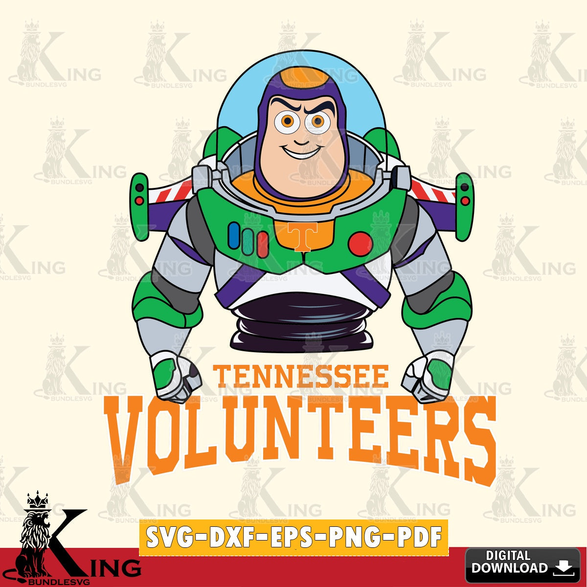 High-quality graphic of a Tennessee Volunteers Buzz Lightyear football design, a cut file ideal for vinyl projects and T-shirt