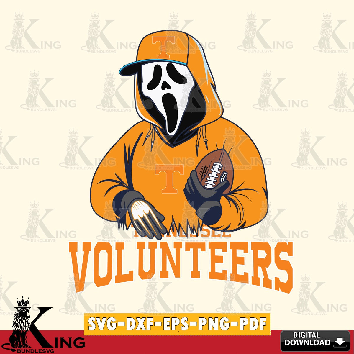 Stylish representation of Tennessee Volunteers Ghostface Scream football player, SVG cut file for personalized gifts and laser
