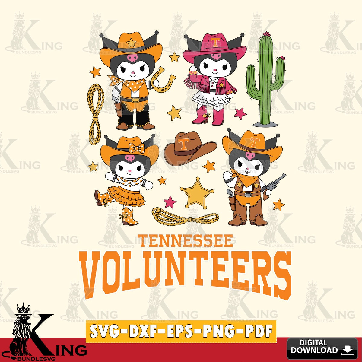 Tennessee Volunteers Kuromi Cowboy Western SVG file, Cricut, Cut file  , Digital Download , Instant Download, Sanrio svg, Clipart
