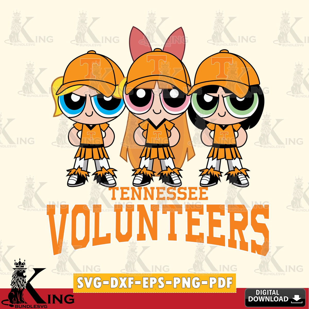 Eye-catching graphic of Tennessee Volunteers PowerPuff Girls Football, crafting file for iron-on transfer and vinyl decals.