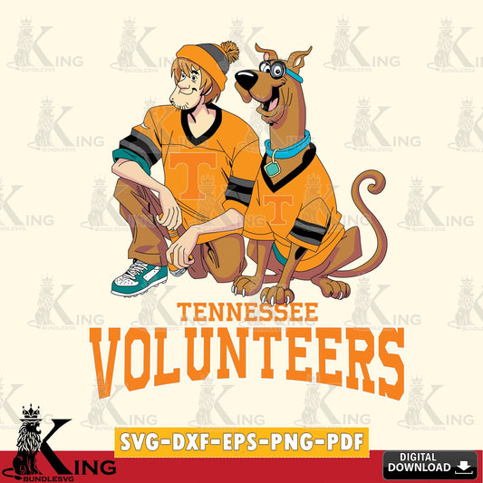 Hand-drawn style art of Tennessee Volunteers Shaggy and Scooby Doo football vector illustration for POD merchandise and apparel
