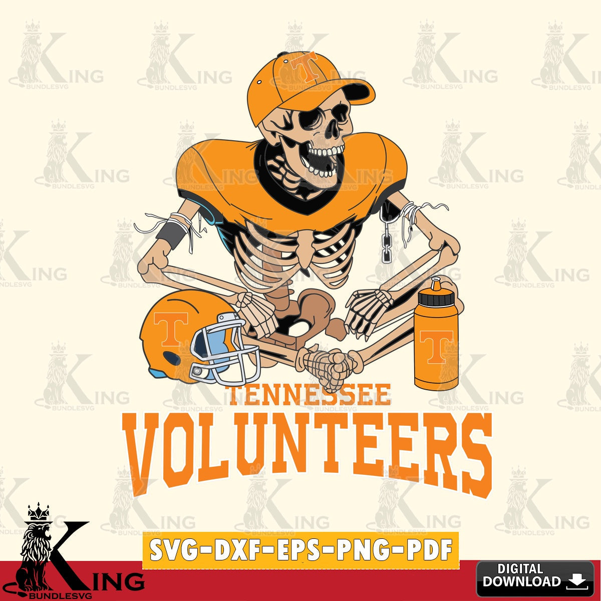 Stylish representation of a Tennessee Volunteers skeleton player in a football design, cut file ideal for vinyl projects and