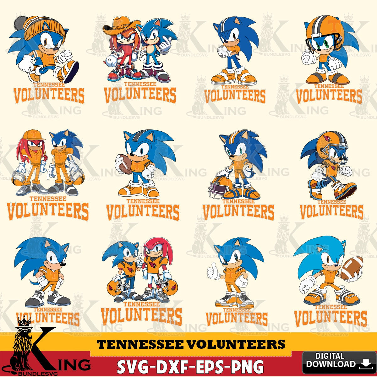 Complete bundle for Tennessee Volunteers Sonic & Knuckles NCAA Football digital clipart compatible with laser engraving and