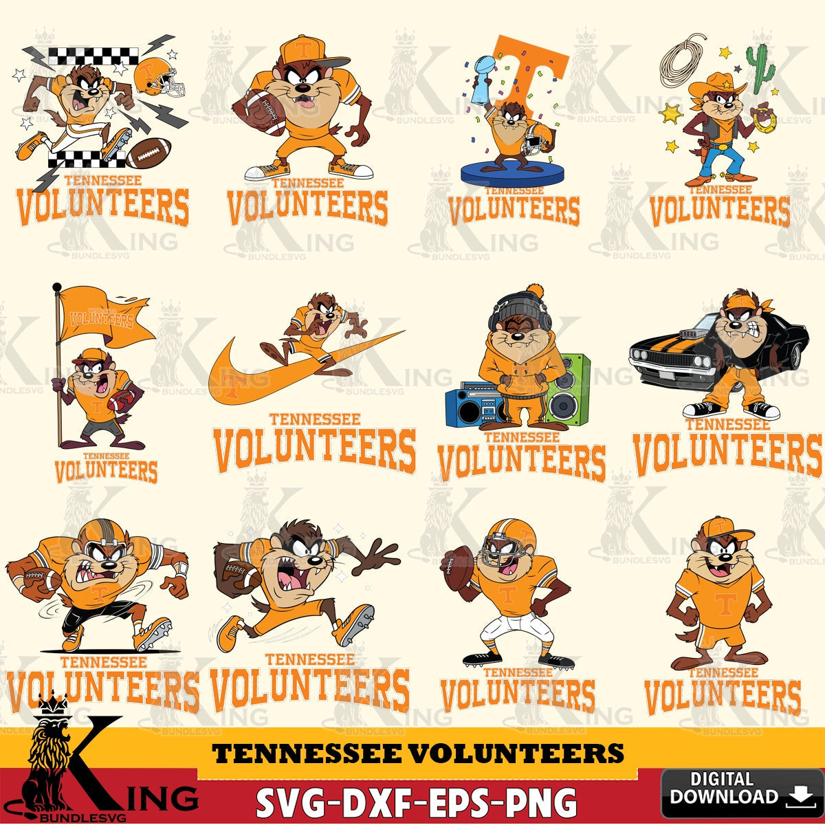 Tennessee Volunteers Taz Football NCAA Bundle SVG file, Cut file  , Digital Download , Instant Download, Taz svg, NCAA svg