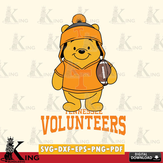 Modern graphic depicting Tennessee Volunteers Winnie the Pooh player Football, a digital file for silhouette cameo and cricut
