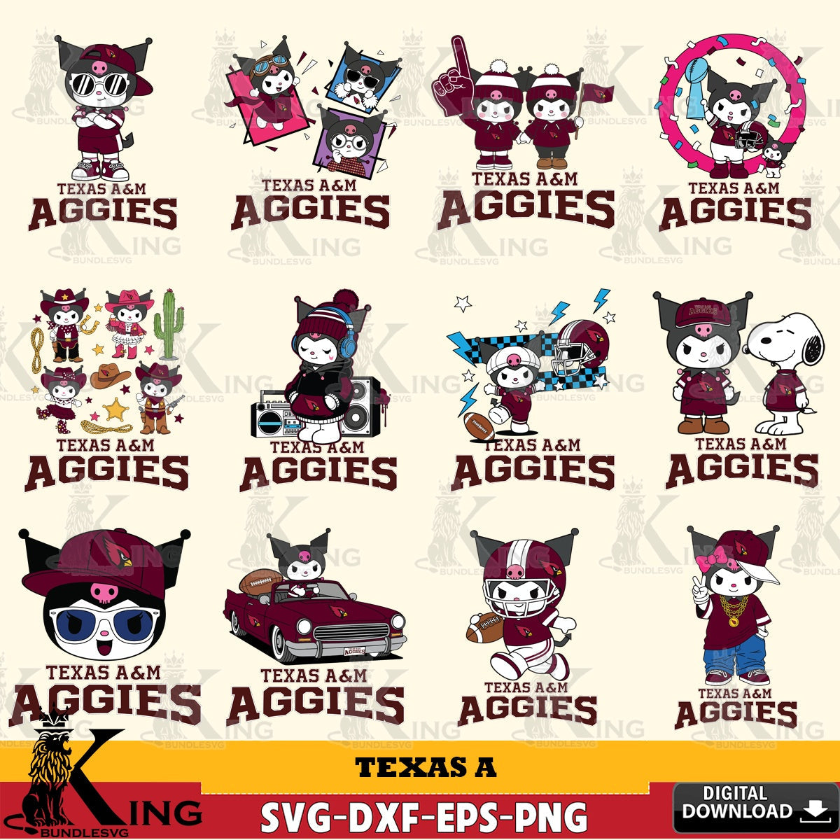 Texas A Kuromi Football Jersey NCAA Bundle SVG file, Cricut, Cut file  , Digital Download , Instant Download, Sanrio svg, Clipart