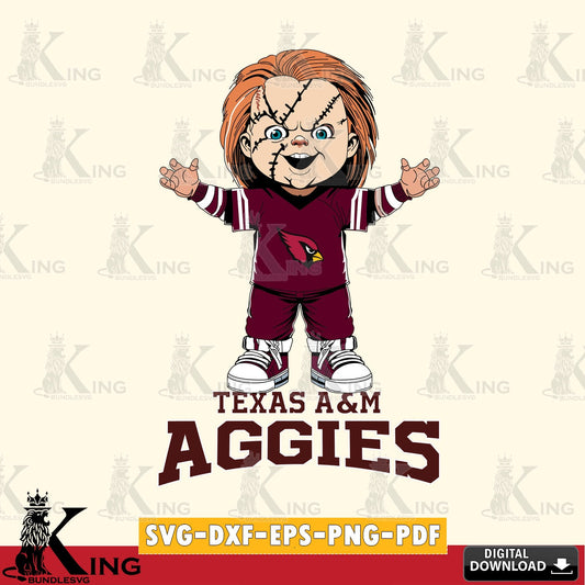 Unique artwork depicting Texas A M Aggies Chucky Football, NCAA, SVG PNG files perfect for Cricut and Silhouette cutting