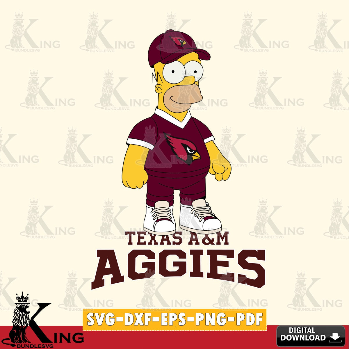 Unique artwork depicting Texas A M Aggies Homer Simpson Football, a digital file for silhouette cameo and cricut projects.