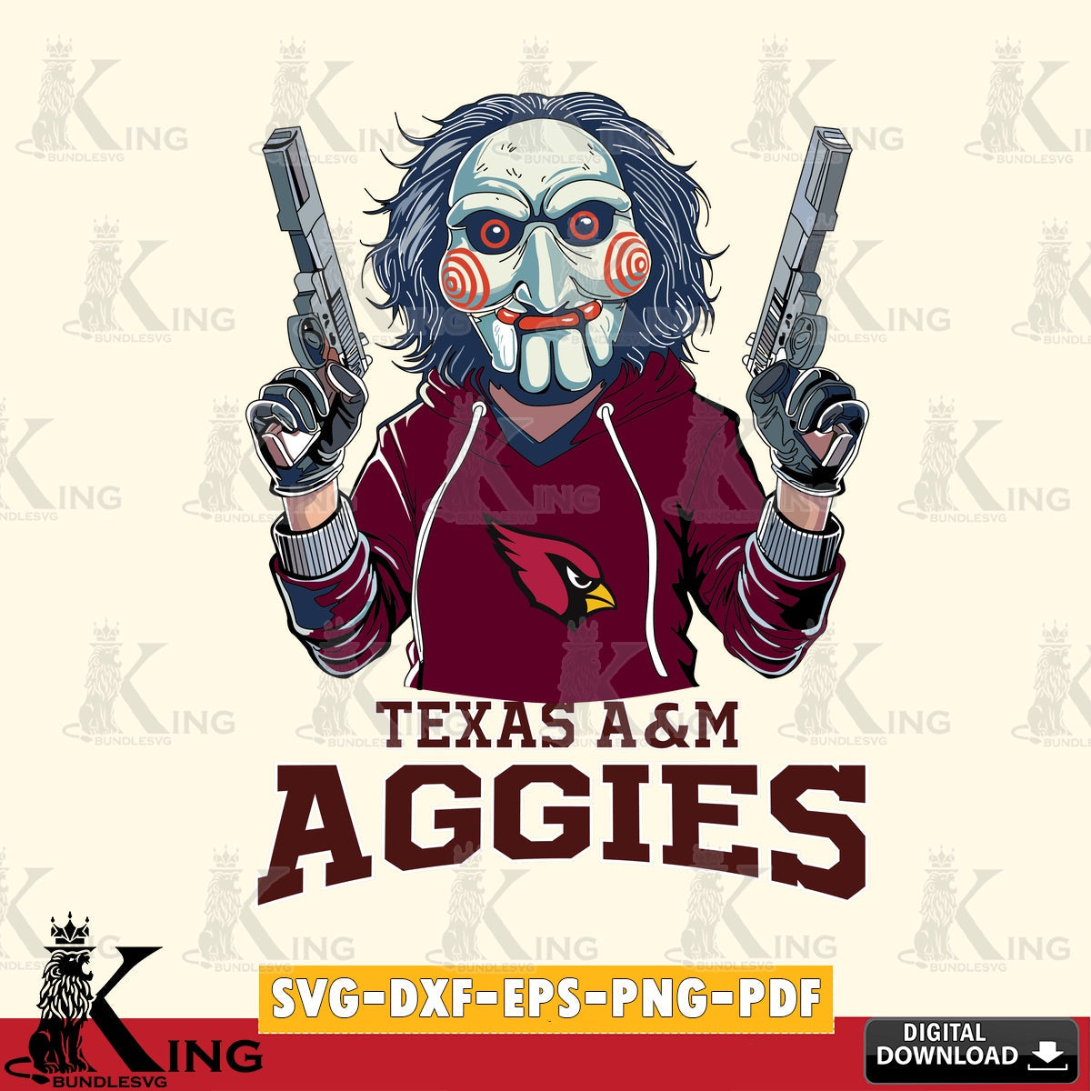 Printable art of Texas A M Aggies Jigsaw Billy Football vector illustration for POD merchandise and apparel