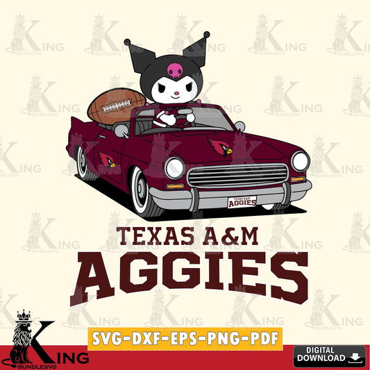 Texas A M Aggies Kuromi Car Football Game SVG file, Cricut, Cut file  , Digital Download , Instant Download, Sanrio svg, Clipart