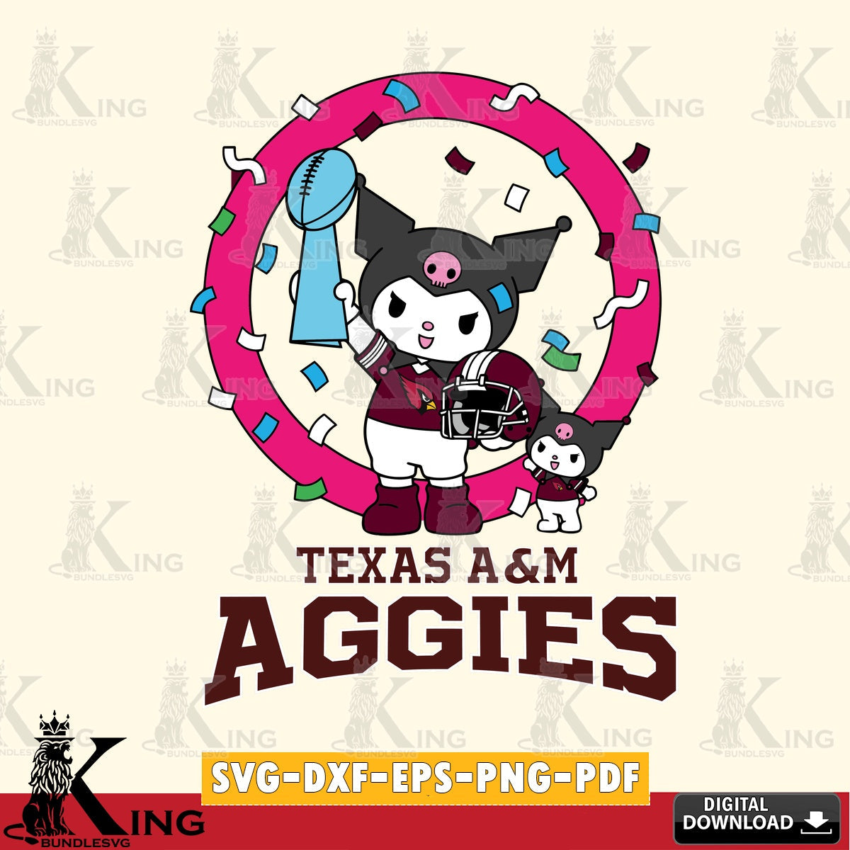 Texas A M Aggies Kuromi Football Champion SVG file, Cricut, Cut file  , Digital Download , Instant Download, Sanrio svg, Clipart