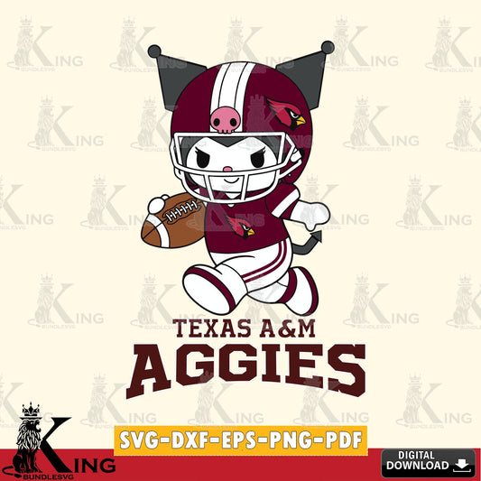 Texas A M Aggies Kuromi Football Run SVG file, Cricut, Cut file  , Digital Download , Instant Download, Sanrio svg, Clipart
