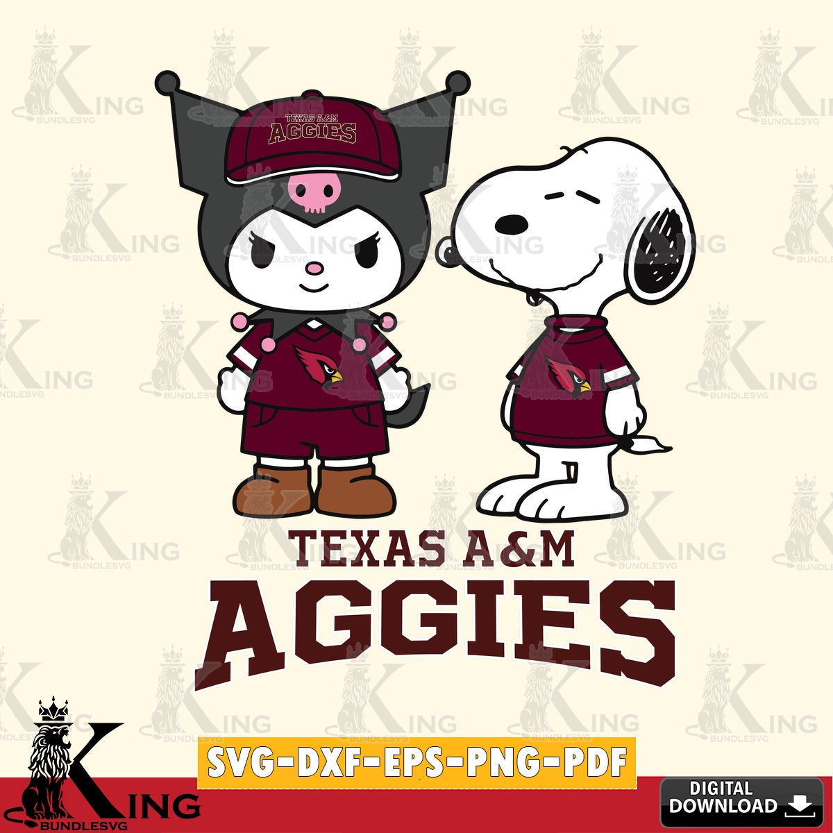 Texas A M Aggies Kuromi Snoopy Football SVG file, Cricut, Cut file  , Digital Download , Instant Download, Sanrio svg, Clipart