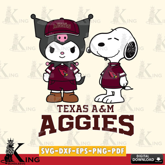Texas A M Aggies Kuromi Snoopy Football SVG file, Cricut, Cut file  , Digital Download , Instant Download, Sanrio svg, Clipart