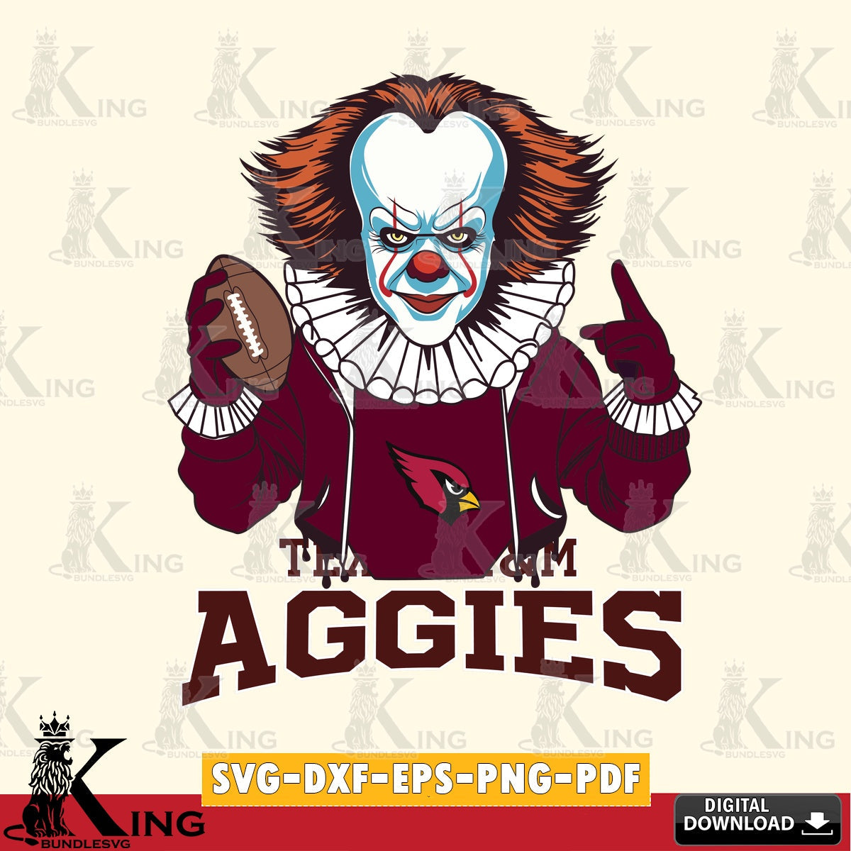 High-quality graphic of a Texas A&M Aggies Pennywise football player, vector illustration for POD merchandise and apparel.