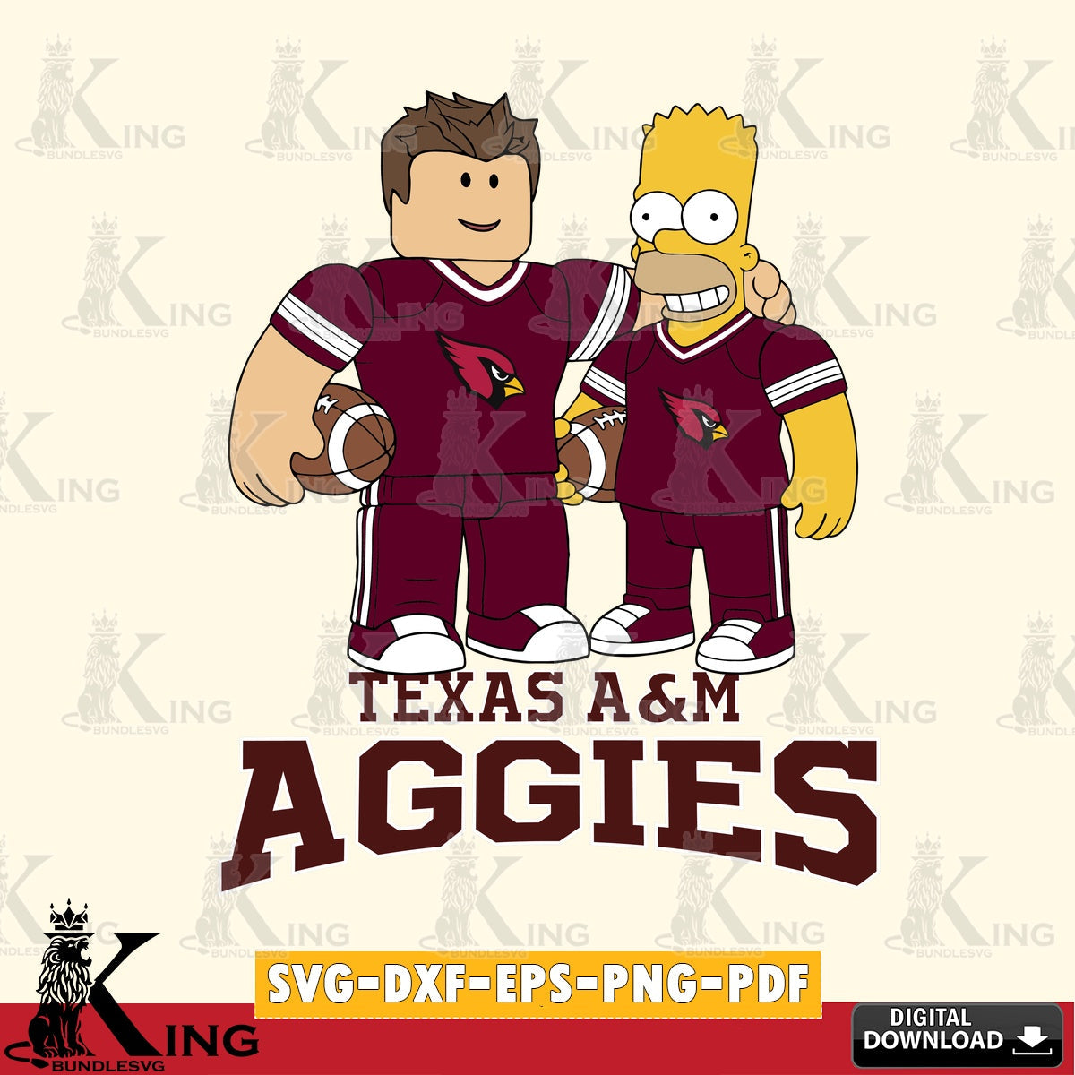 Texas A M Aggies Roblox & Homer Simpson Football SVG file , NCAA Cricut,  File cut , Digital Download , PDF File
