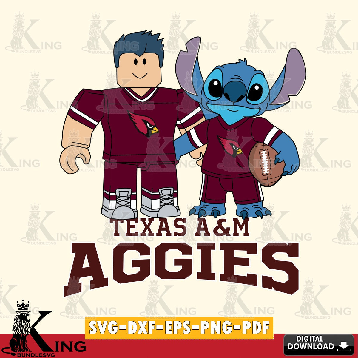 Texas A M Aggies Roblox & Stitch Football SVG file , NCAA Cricut,  File cut , Digital Download , PDF File