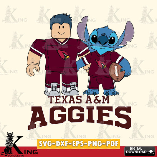Texas A M Aggies Roblox & Stitch Football SVG file , NCAA Cricut,  File cut , Digital Download , PDF File