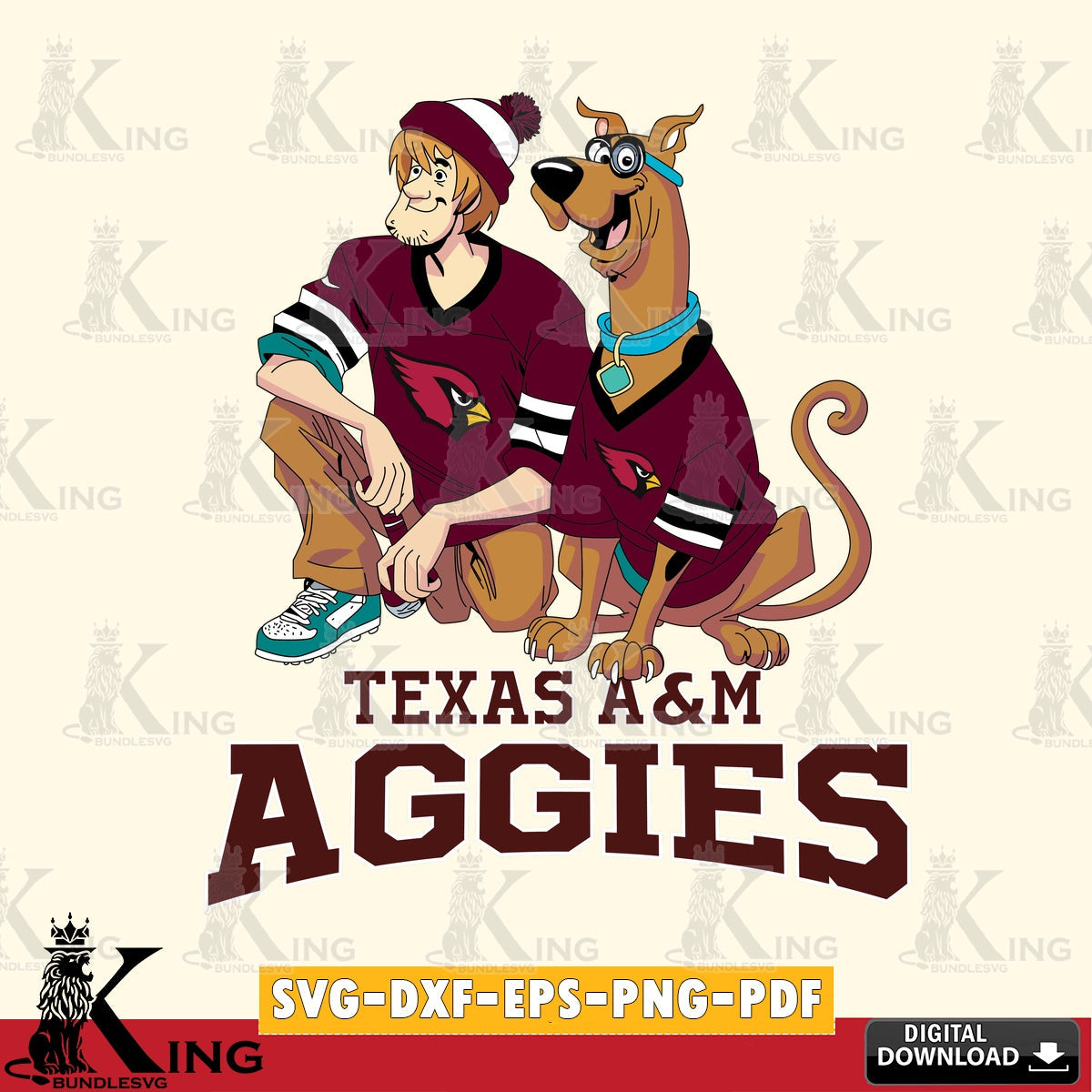 Digital download featuring Texas A M Aggies Shaggy and Scooby Doo football crafting file for iron-on transfer and vinyl decals.