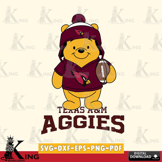 Detailed illustration of a Texas A&M Aggies Winnie the Pooh player in football PNG clipart for sublimation printing and graphic