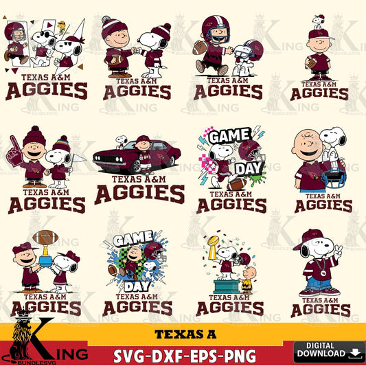 Texas A Peanuts Football NCAA Bundle SVG, Cricut, Cut file  , Digital Download , Instant Download, Peanuts svg, NCAA svg, Football svg, Sport svg