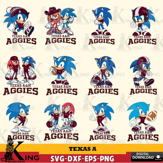 Ultimate set containing Texas A Sonic & Knuckles NCAA Football Bundle digital file for silhouette cameo and cricut projects