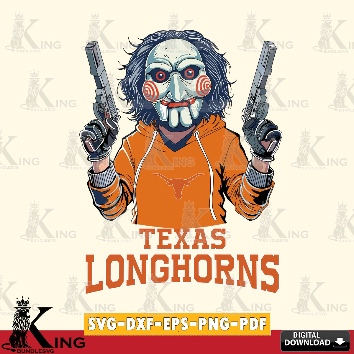 Modern graphic depicting a Texas Longhorns Jigsaw Billy Football, cut file ideal for vinyl projects and T-shirt printing