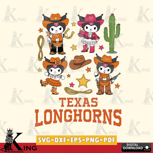 Texas Longhorns Kuromi Cowboy Western SVG file, Cricut, Cut file  , Digital Download , Instant Download, Sanrio svg, Clipart