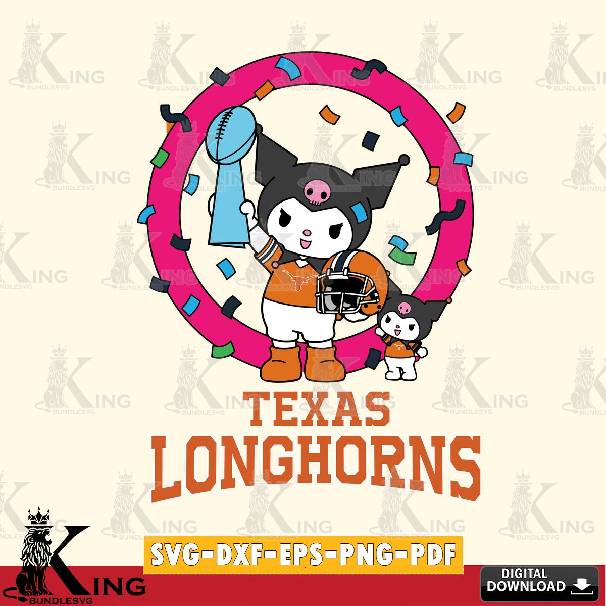 Texas Longhorns Kuromi Football Champion SVG file, Cricut, Cut file  , Digital Download , Instant Download, Sanrio svg, Clipart
