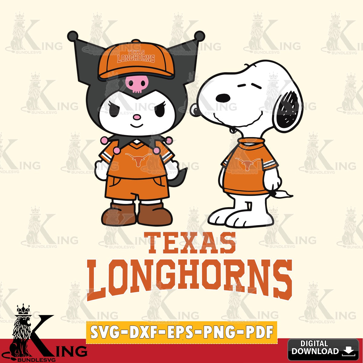 Texas Longhorns Kuromi Snoopy Football SVG file, Cricut, Cut file  , Digital Download , Instant Download, Sanrio svg, Clipart